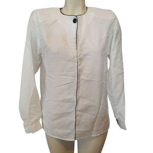 Vintage 90s‎ Avon White Long Sleeve Blouse with Black Trim Size 7/8